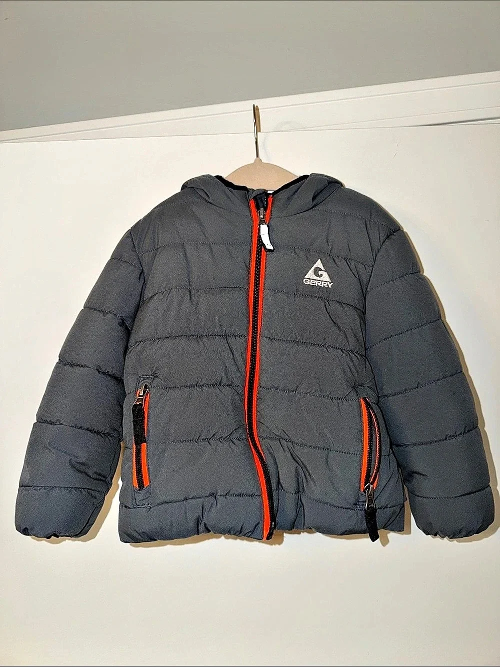 Gray & Orange Puffer Jacket - 2T